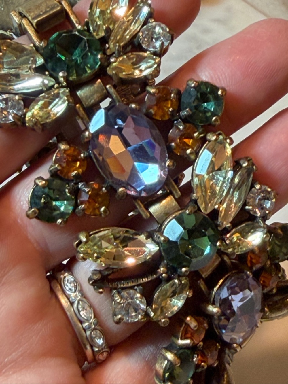 J. Crew Multicolored Crystal Bracelet - Green, Purple & Amber